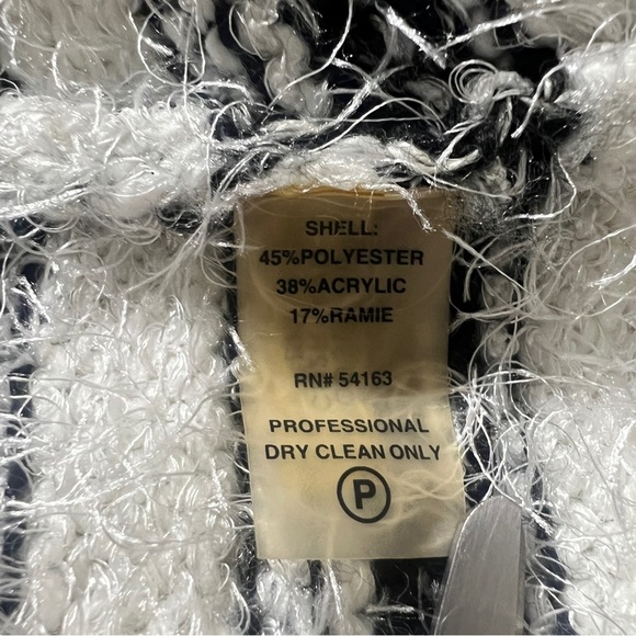 Calvin Klein Black White Striped Open Front Fuzzy Cardigan Sweater Size Medium - Picture 4 of 9